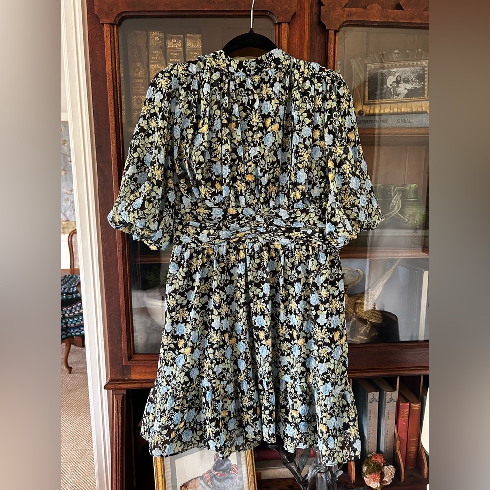Lush Black Floral Mini Dress with Blue and Yellow Blooms